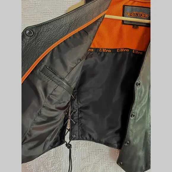 UNIK WOMEN'S MOTORCYCLE LEATHER VEST Side Laced Size Large Lined - Picture 5 of 7